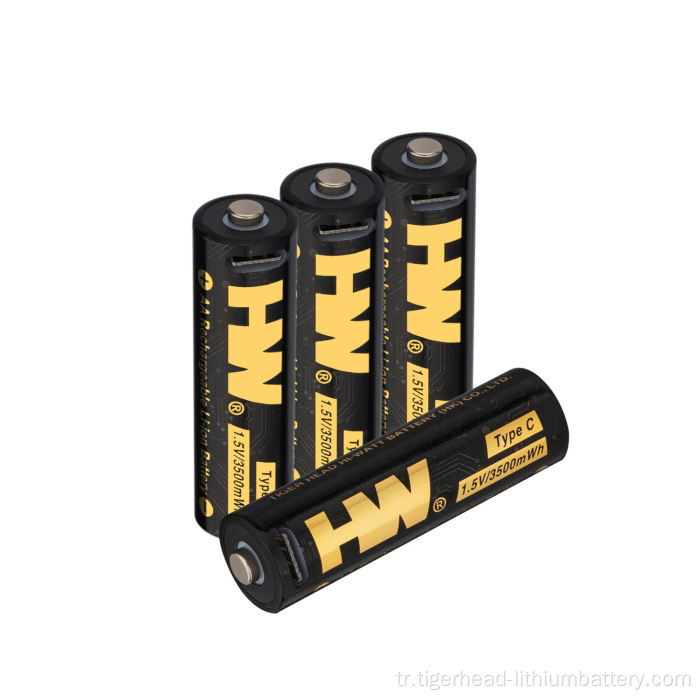 4PCS 1.5V AA 3500mWh USB-C Şarj Edilebilir Lityum Pil